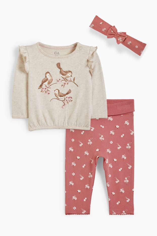 Baby Mädchen - Vögelchen - Baby-Outfit - 3 teilig - rosa