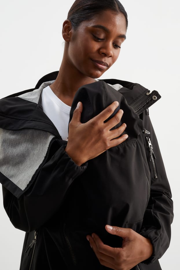 Femmes - Parka de grossesse à capuche avec empiècement porte-bébé - noir