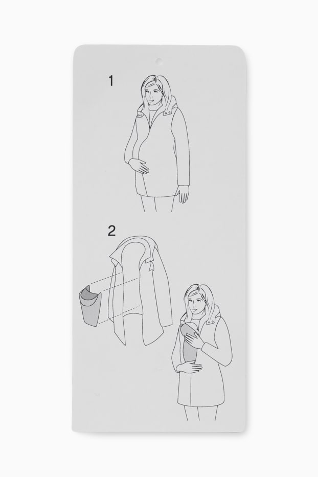 Women - Maternity quilted jacket with hood and baby pouch - dark blue