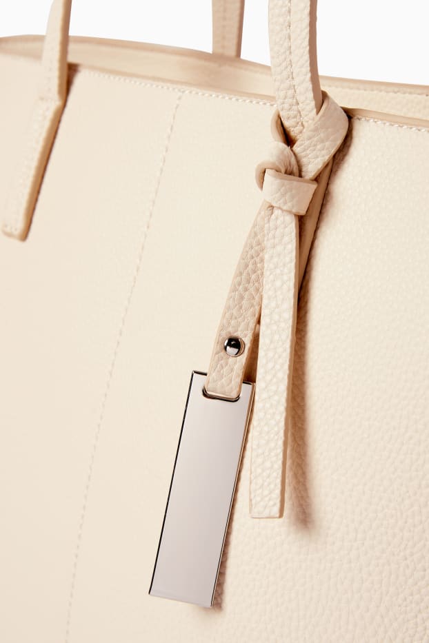 Damen - Shopper - Lederimitat - hellbeige