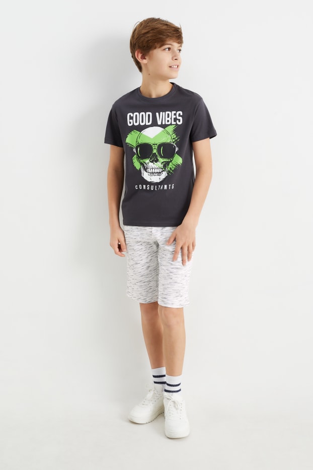Niños - Calavera - conjunto - camiseta de manga corta y shorts deportivos - gris oscuro