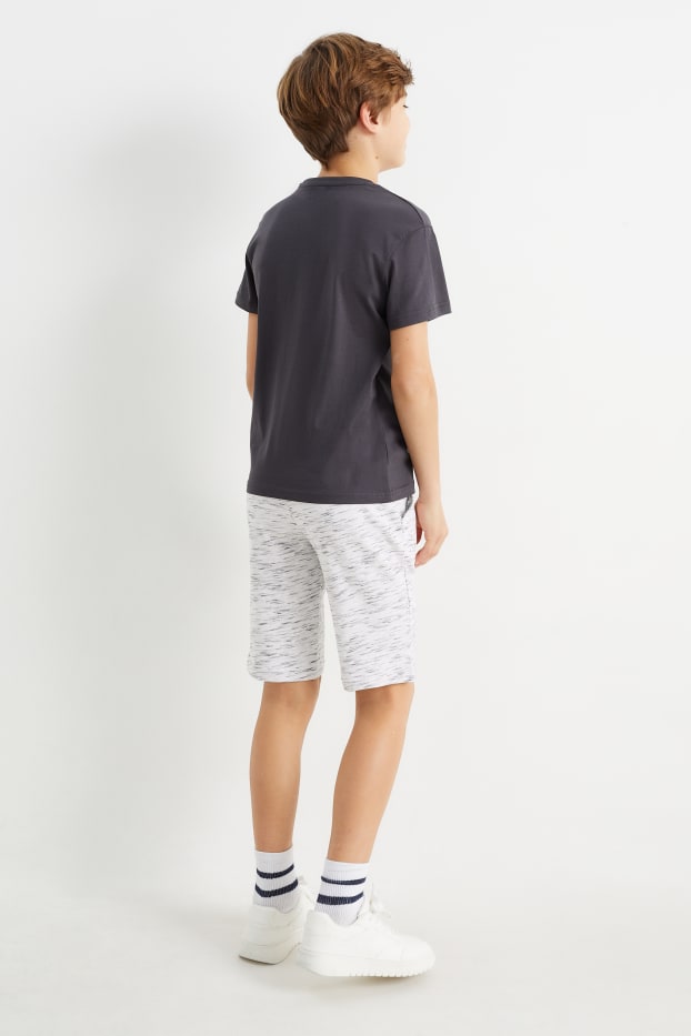 Niños - Calavera - conjunto - camiseta de manga corta y shorts deportivos - gris oscuro