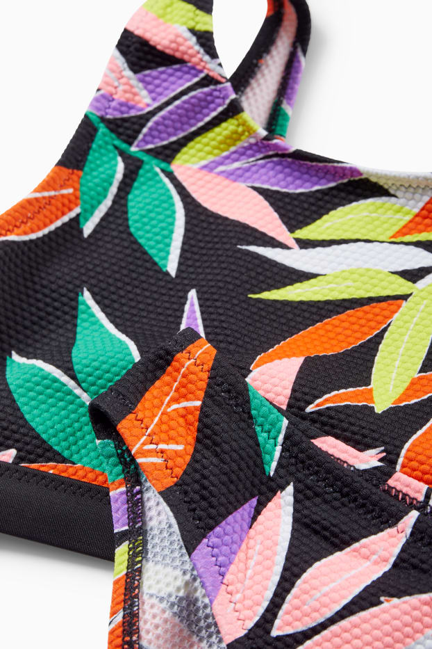 Kinder Mädchen - Blätter - Bikini - LYCRA® XTRA LIFE™ - 2 teilig - schwarz