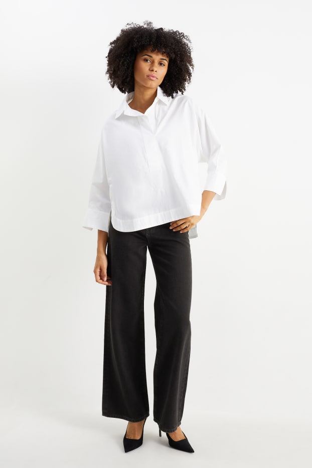 Women - Wide leg jeans - high waist - denim-dark gray