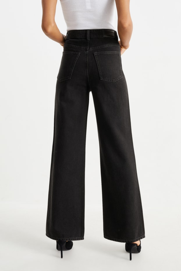 Women - Wide leg jeans - high waist - denim-dark gray