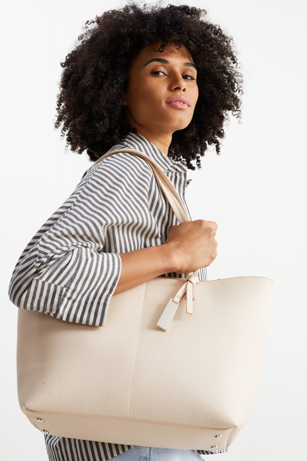 Damen - Shopper - Lederimitat - hellbeige