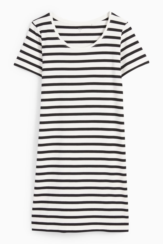 Women - Basic T-shirt dress - striped - white