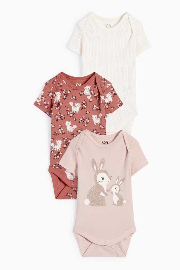 Bébés filles - Lot de 3 - petits lapins et chatons - bodys pour bébé - blanc crème