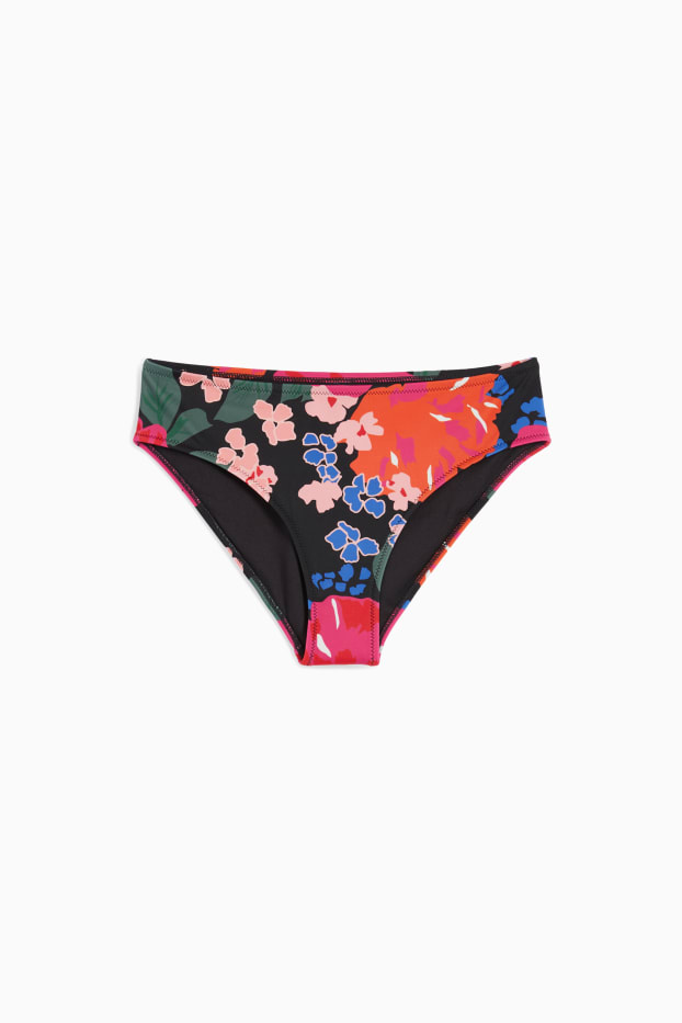Damen - Bikini-Hose - Mid Waist - LYCRA® XTRA LIFE™ - geblümt - schwarz