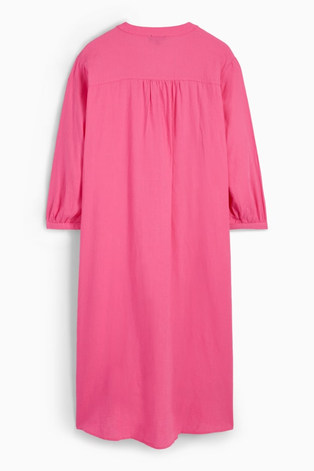 Femmes - Robe chemisier à col en V - lin mélangé - rose