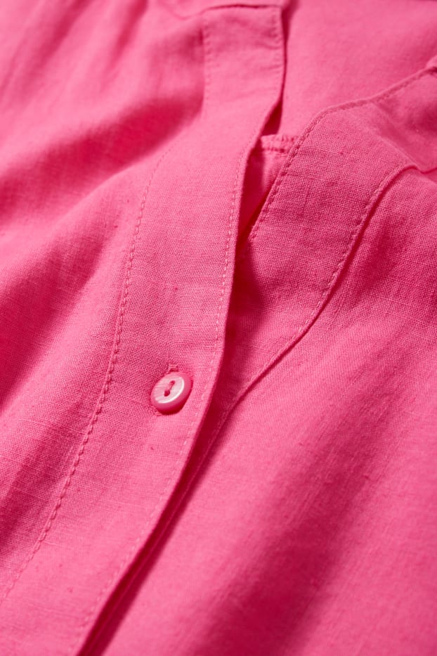 Femmes - Robe chemisier à col en V - lin mélangé - rose