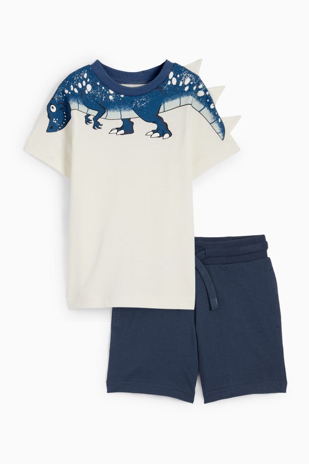 Kinder Jungen - Dino - Set - Kurzarmshirt und Shorts - 2 teilig - cremeweiß