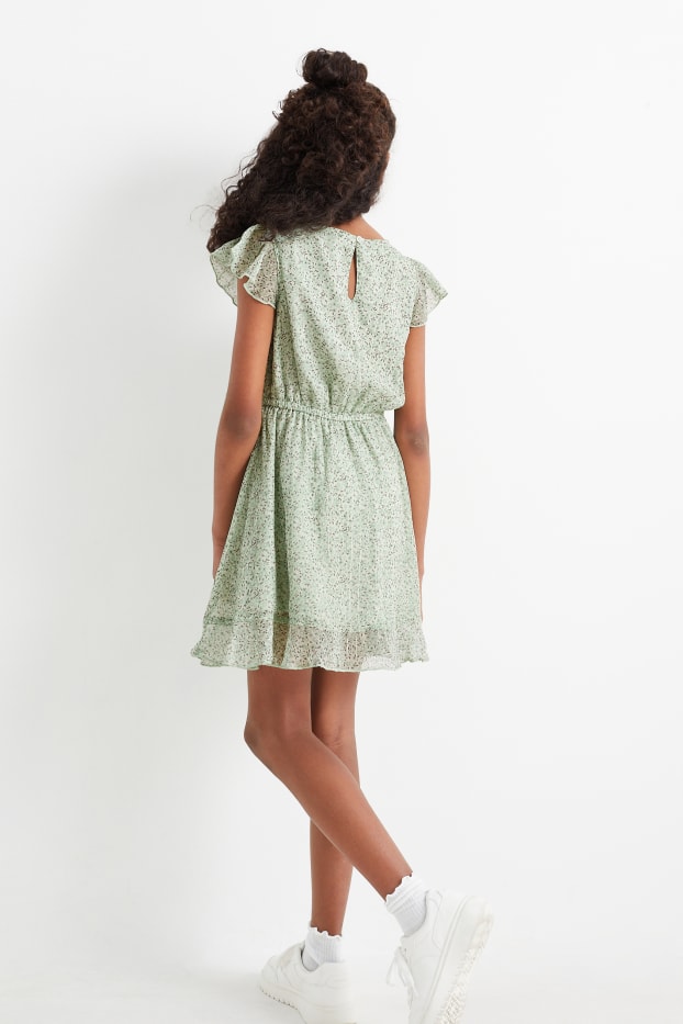 Kinderen: meisjes - Jurk van chiffon - gebloemd - mintgroen