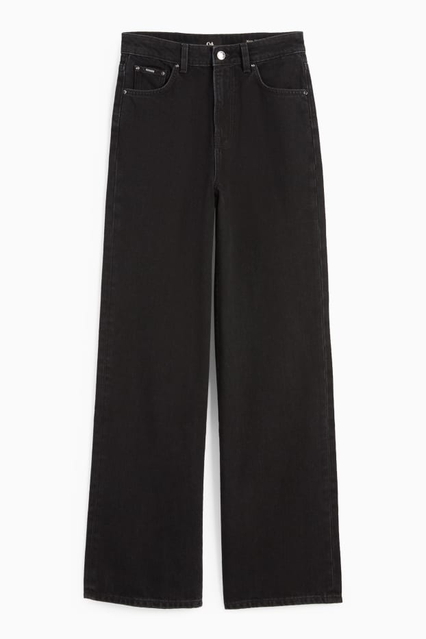 Women - Wide leg jeans - high waist - denim-dark gray