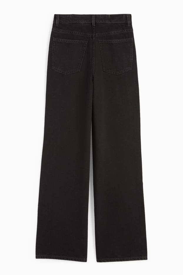 Women - Wide leg jeans - high waist - denim-dark gray