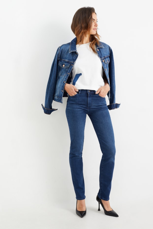 Women - Premium Denim by C&A - straight jeans - mid waist- LYCRA® - denim-dark blue