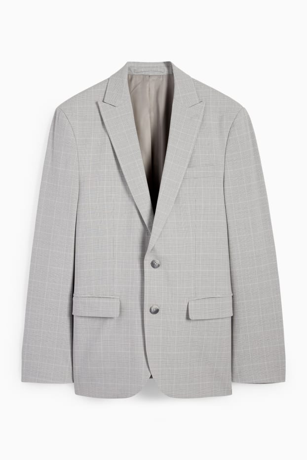 Pánské - Oblekové sako - slim fit - Flex - kostkované - šedá