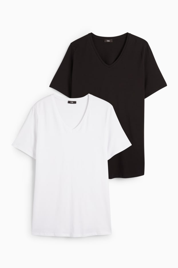 Damen - Multipack 2er - T-Shirt mit V-Ausschnitt - Stretch - LYCRA® - schwarz / weiß
