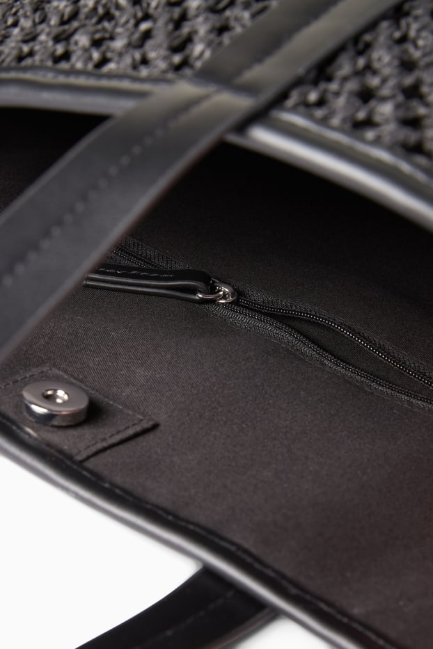Damen - Stroh-Shopper - schwarz