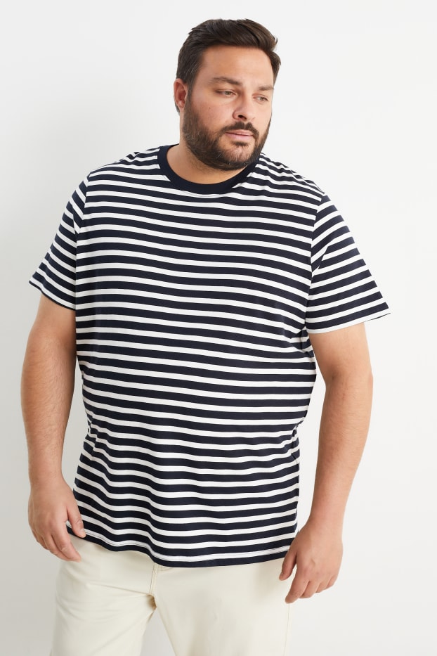Herren - T-Shirt - gestreift - dunkelblau / cremeweiss