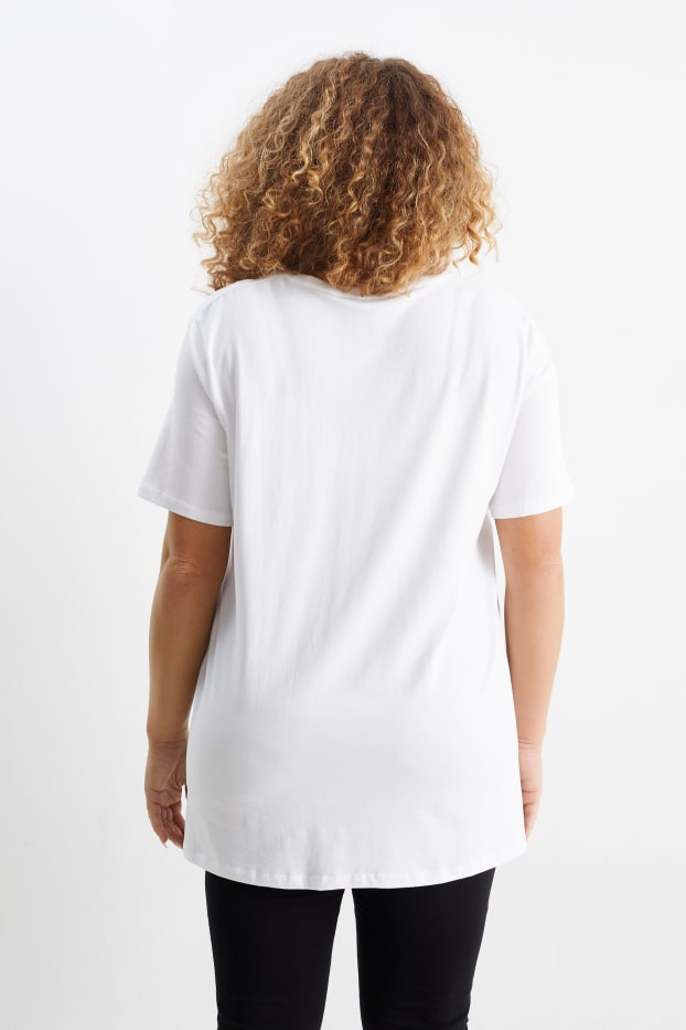 Damen - Multipack 2er - T-Shirt mit V-Ausschnitt - Stretch - LYCRA® - schwarz / weiß