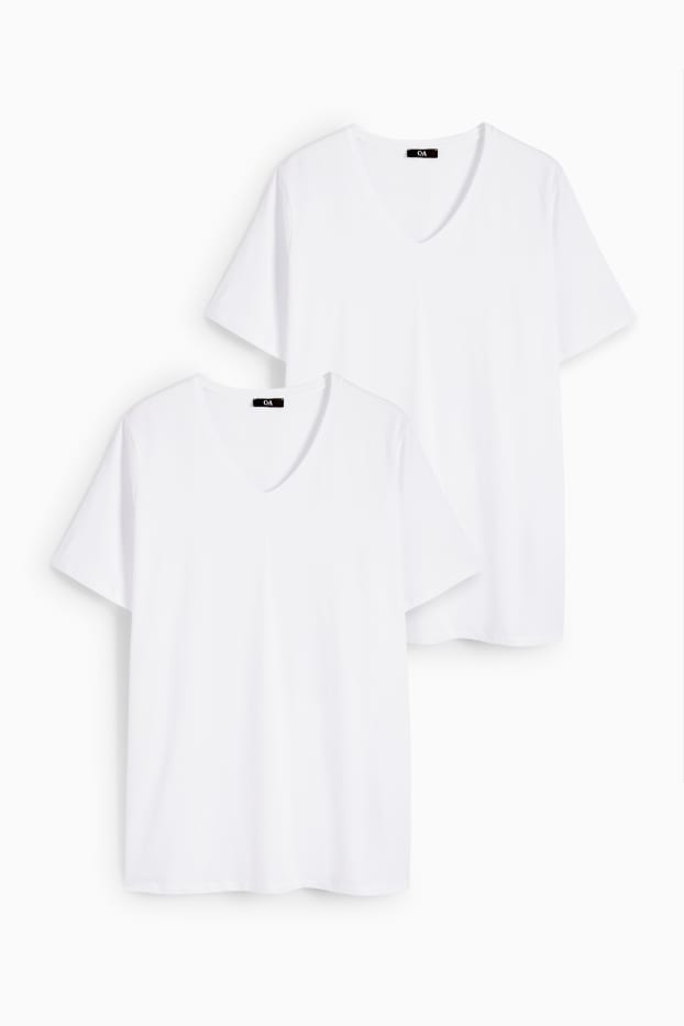 Damen - Multipack 2er - T-Shirt mit V-Ausschnitt - LYCRA® - weiß