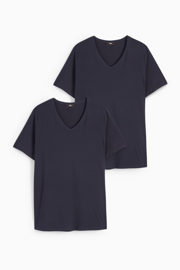 Femmes - Lot de 2 - T-shirts à col V - LYCRA® - bleu foncé