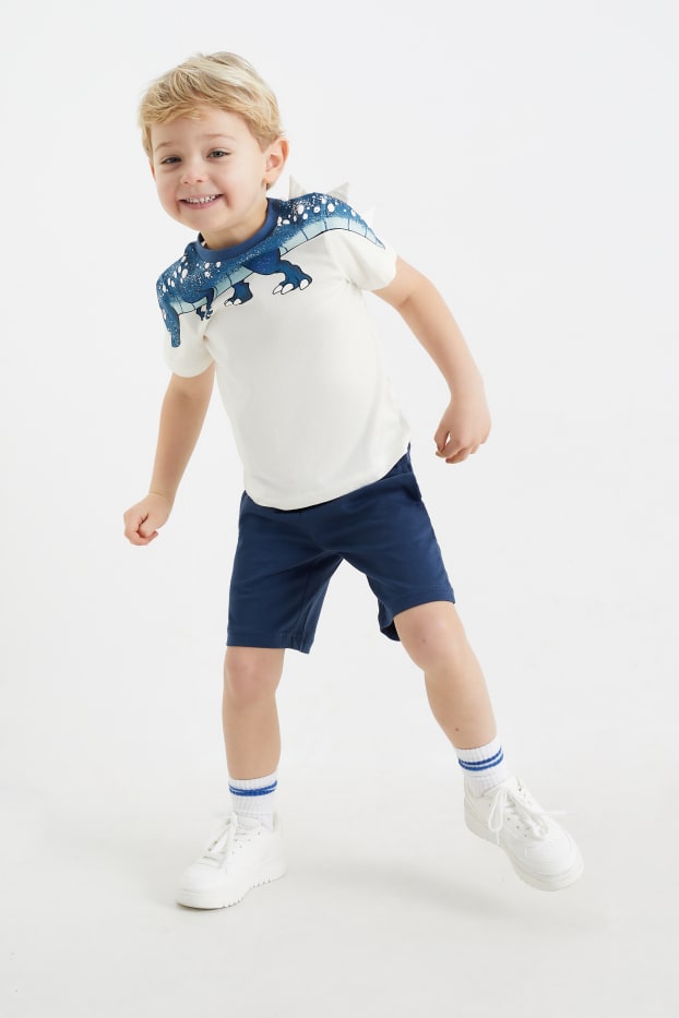 Kinder Jungen - Dino - Set - Kurzarmshirt und Shorts - 2 teilig - cremeweiß