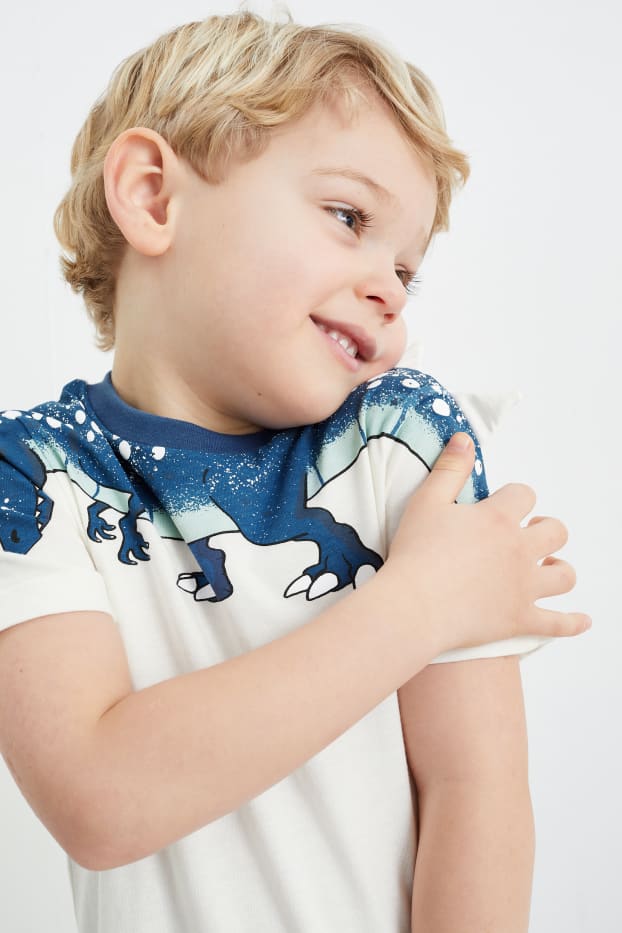 Kinder Jungen - Dino - Set - Kurzarmshirt und Shorts - 2 teilig - cremeweiß