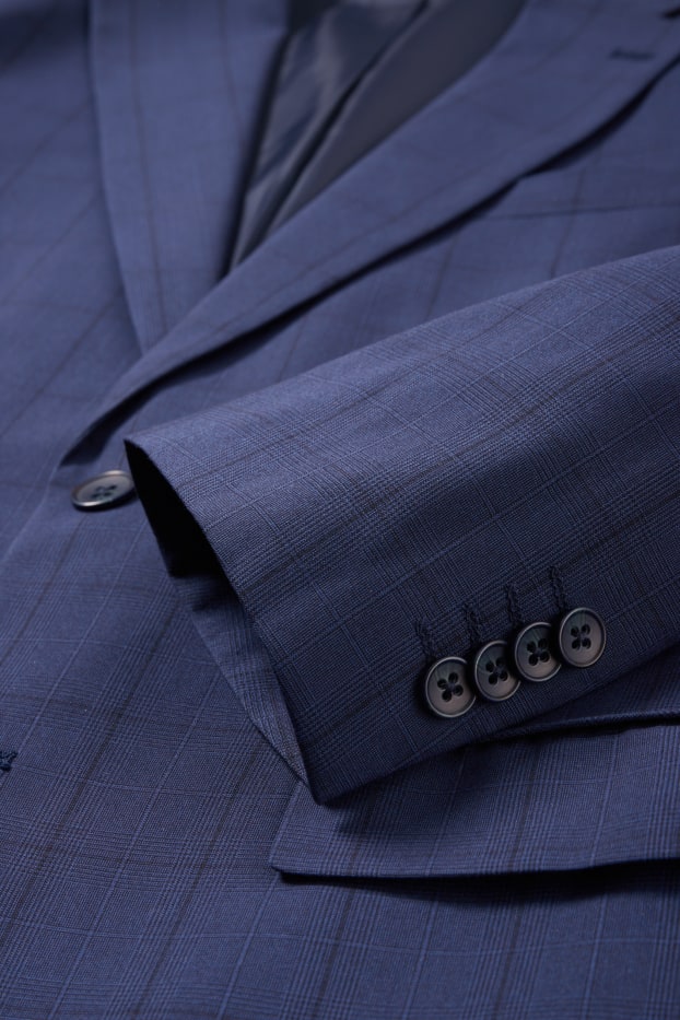 Heren - Kostuum met stropdas - regular fit - 4-delig - geruit - blauw