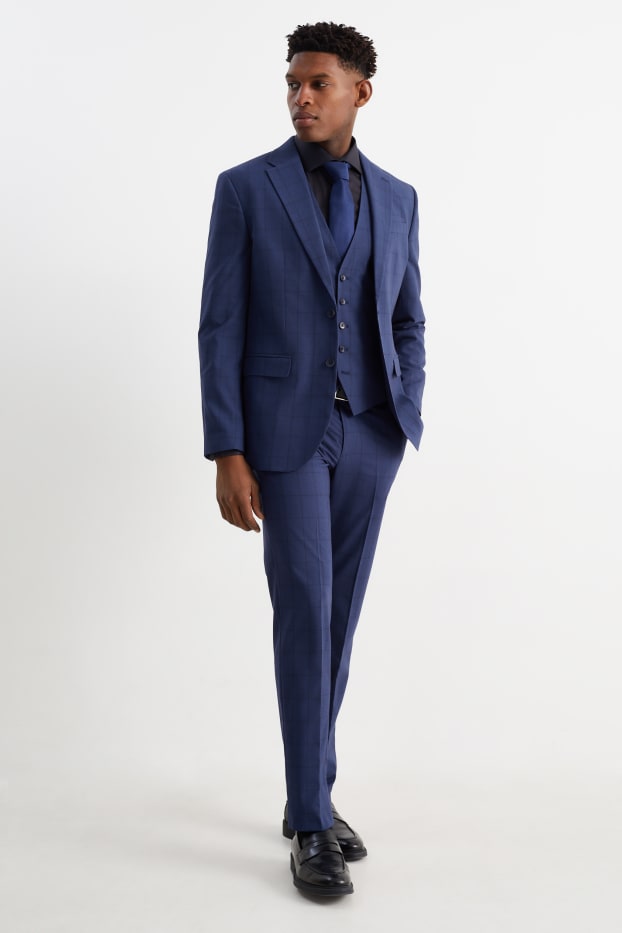 Heren - Kostuum met stropdas - regular fit - 4-delig - geruit - blauw