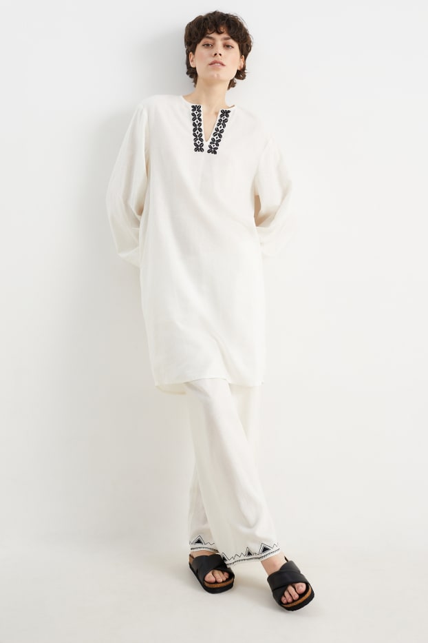 Dames - Rangsutra x C&A - pantalon - high waist - wide fit - crème wit