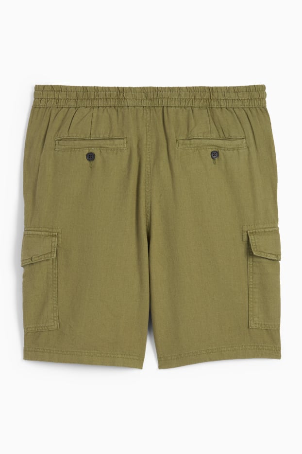 Uomo - Shorts cargo - misto lino - verde scuro
