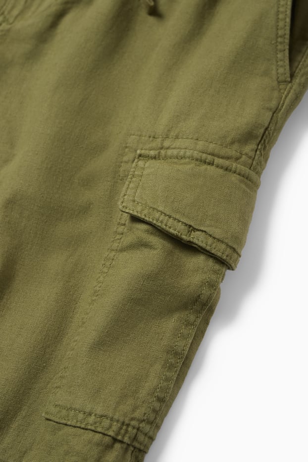 Uomo - Shorts cargo - misto lino - verde scuro