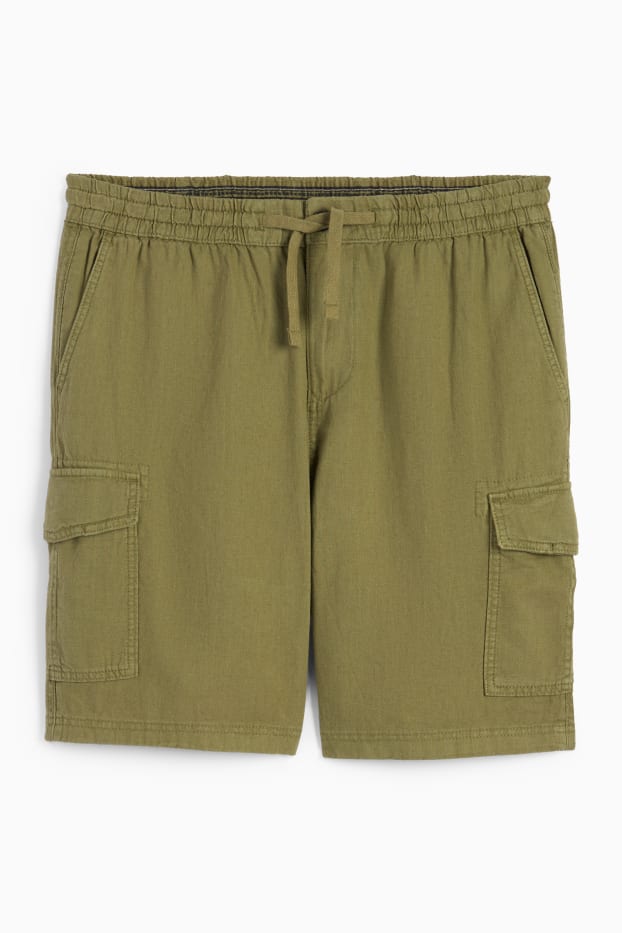 Uomo - Shorts cargo - misto lino - verde scuro