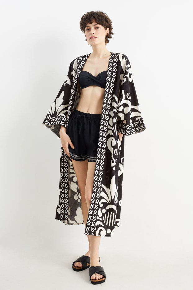 Women - Rangsutra x C&A - kimono - linen blend - patterned - black