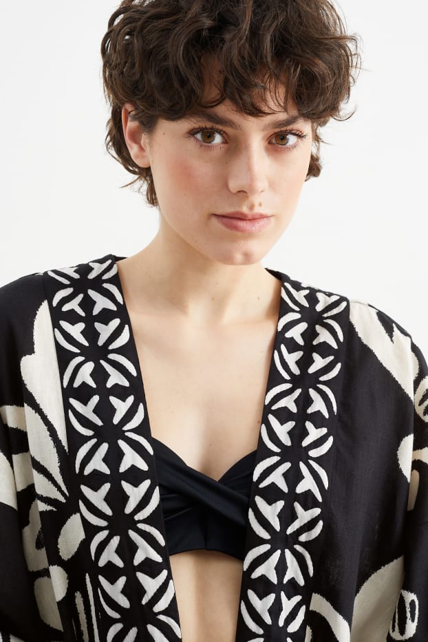 Women - Rangsutra x C&A - kimono - linen blend - patterned - black