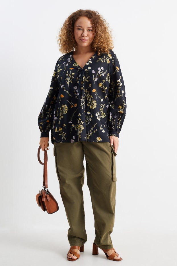 Damen - Cargohose - Mid Waist - Straight Fit - khaki