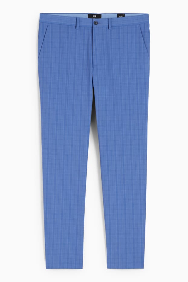 Hombre - Pantalón de vestir - colección modular - slim fit - Flex - 4 Way Stretch - de cuadros - azul