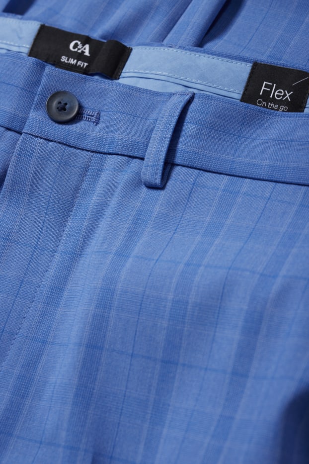 Hombre - Pantalón de vestir - colección modular - slim fit - Flex - 4 Way Stretch - de cuadros - azul