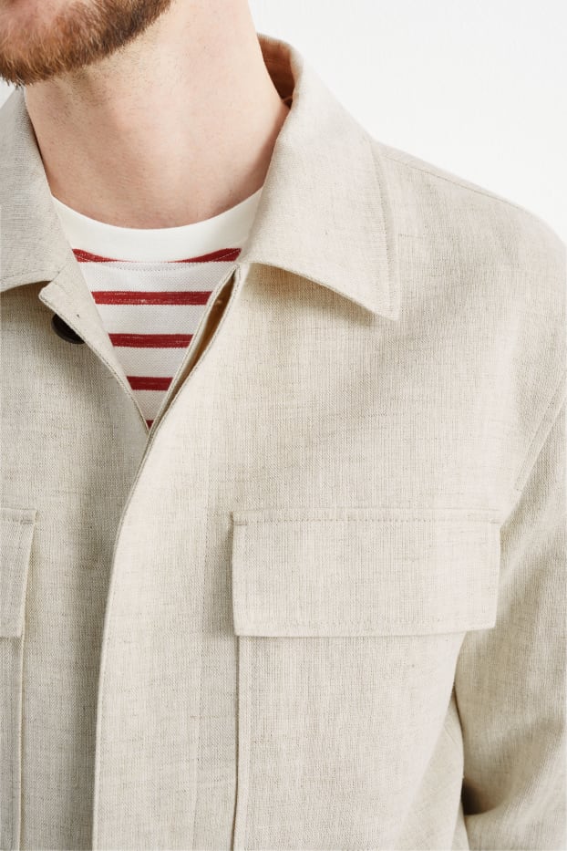 Heren - Overhemdjas - gevoerd - linnenmix - licht beige