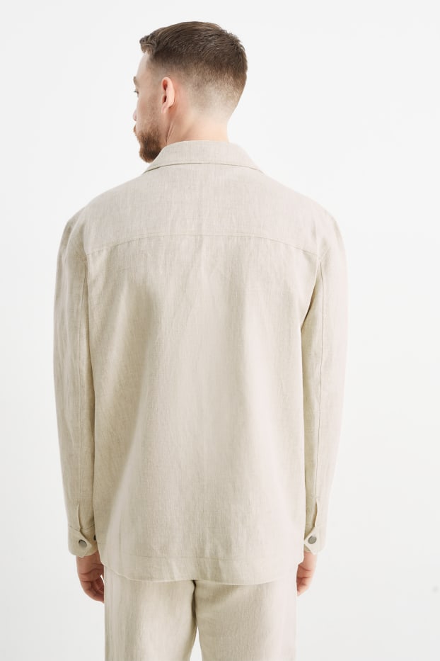 Heren - Overhemdjas - gevoerd - linnenmix - licht beige