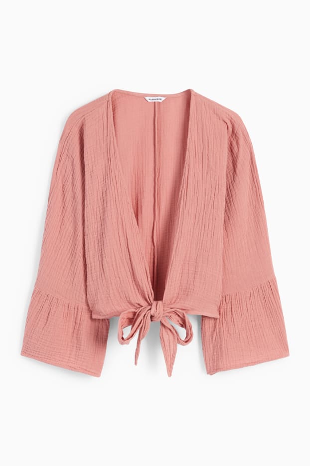 Women - Cropped muslin blouse - dark rose