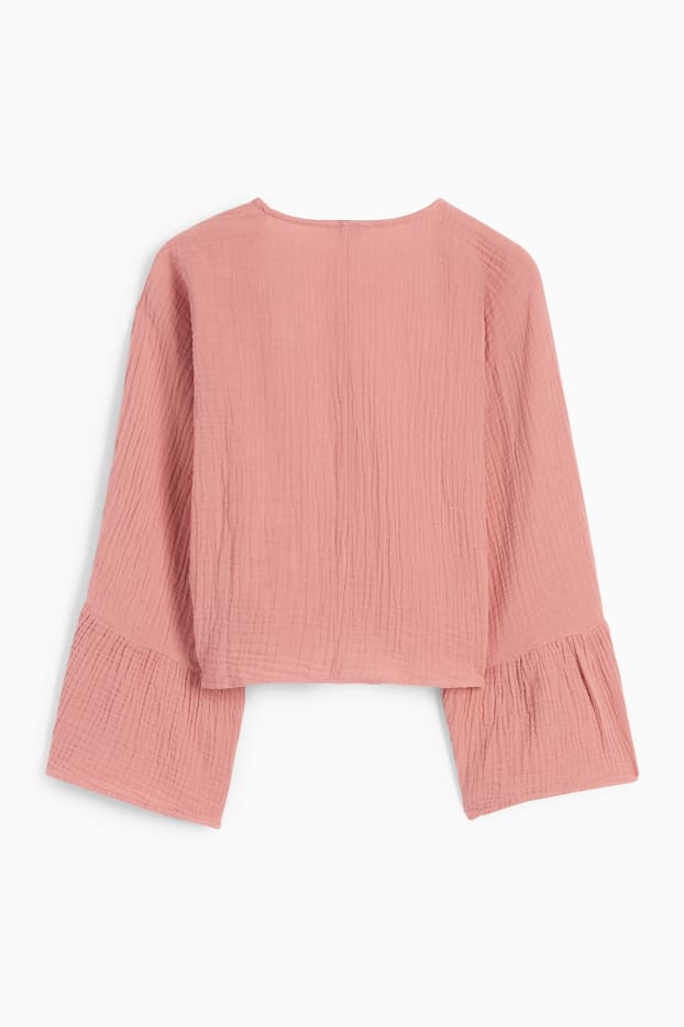Women - Cropped muslin blouse - dark rose