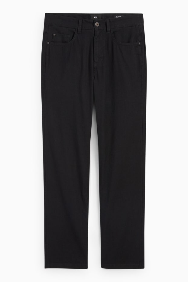 Men - Trousers - regular fit - linen blend - black