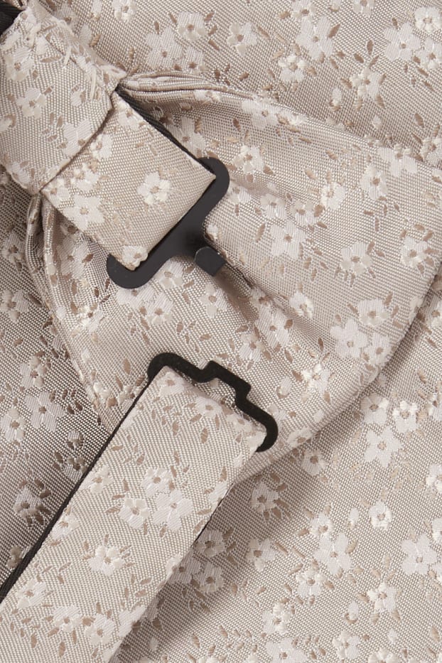 Men - Set - silk bow tie and pocket square - 2 piece - light beige