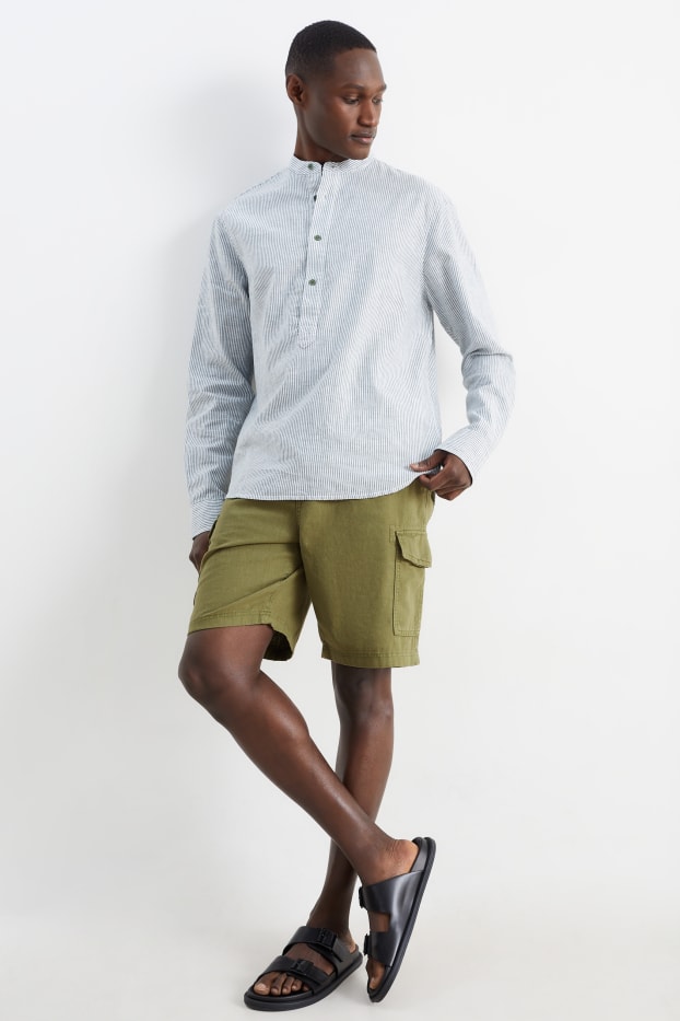 Uomo - Shorts cargo - misto lino - verde scuro