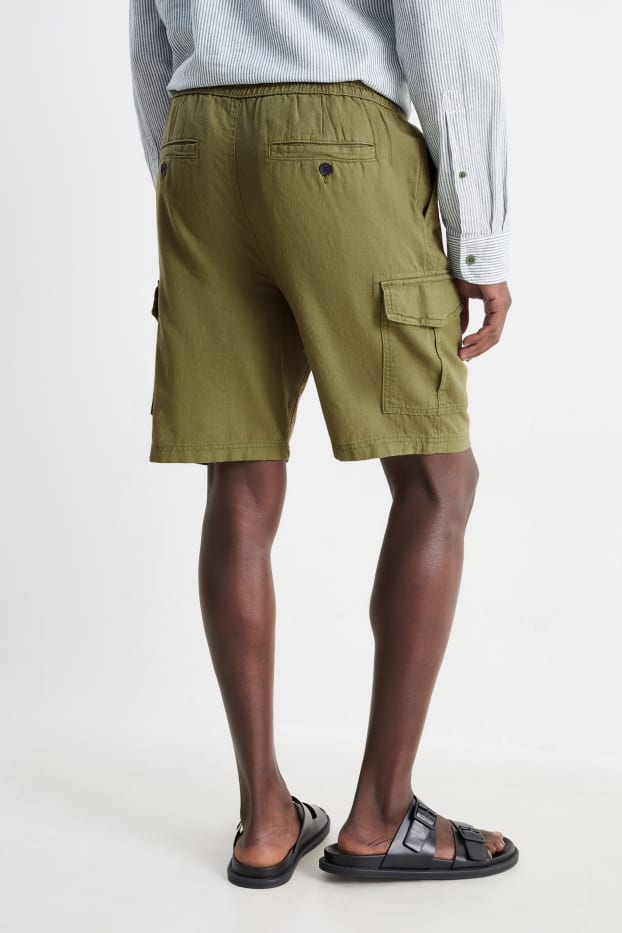 Uomo - Shorts cargo - misto lino - verde scuro