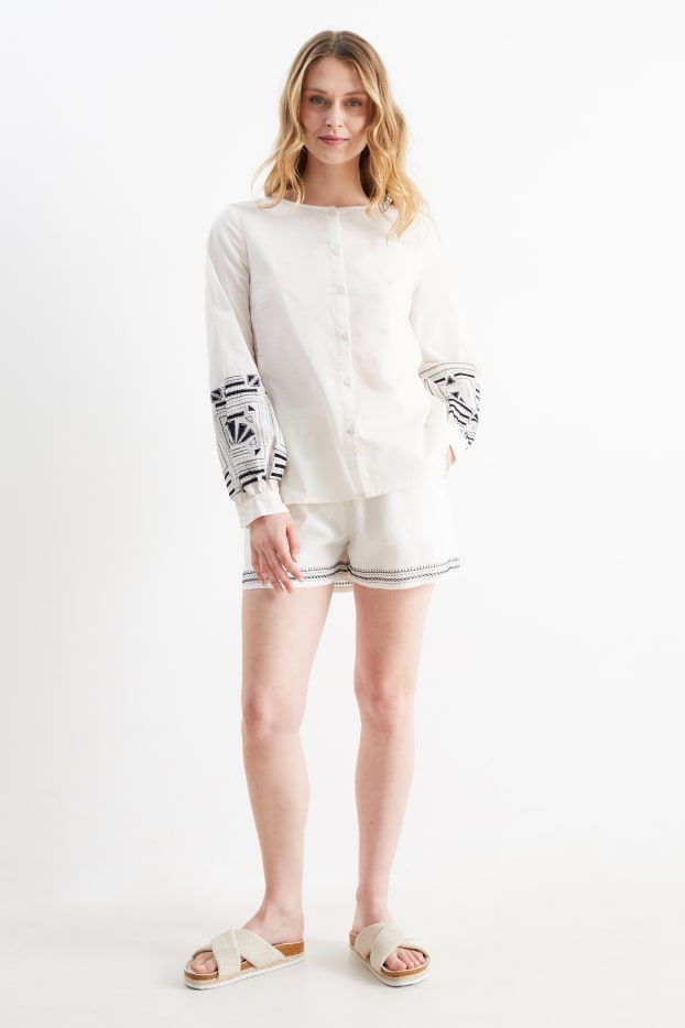 Dames - Rangsutra x C&A - shorts - mid waist - linnenmix - crème wit
