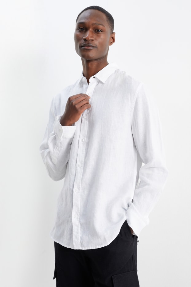 Men - Linen shirt - regular fit - Kent collar - white